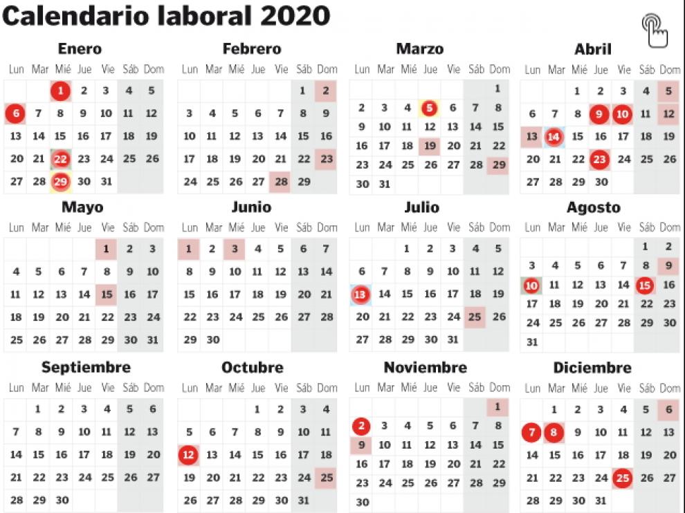 Calendario laboral 2020 en Aragón