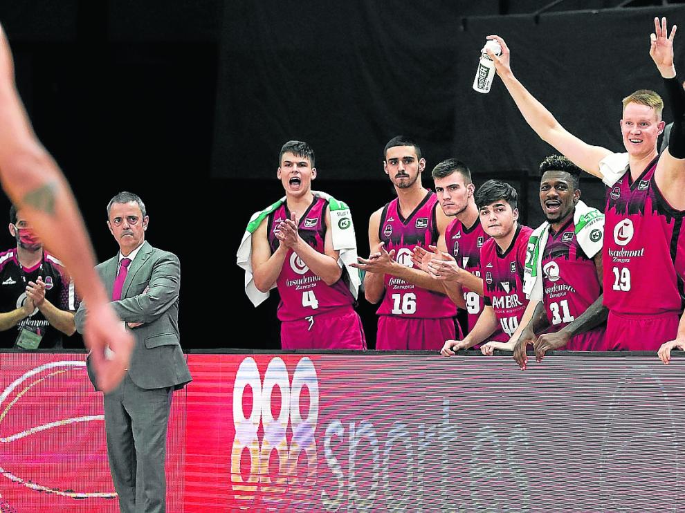 Los jugadores del Casademont Zaragoza, durante la Fase Final de la Liga Endesa.