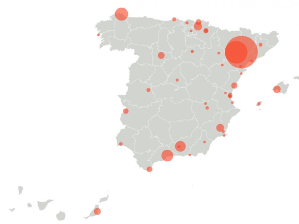 Mapa de los rebrotes por coronavirus en España