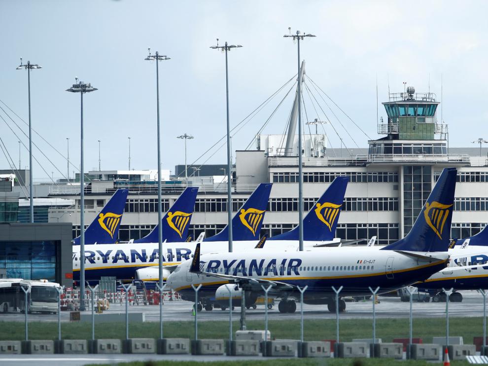 Aviones de Ryanair en el aeropuerto de Dublín.