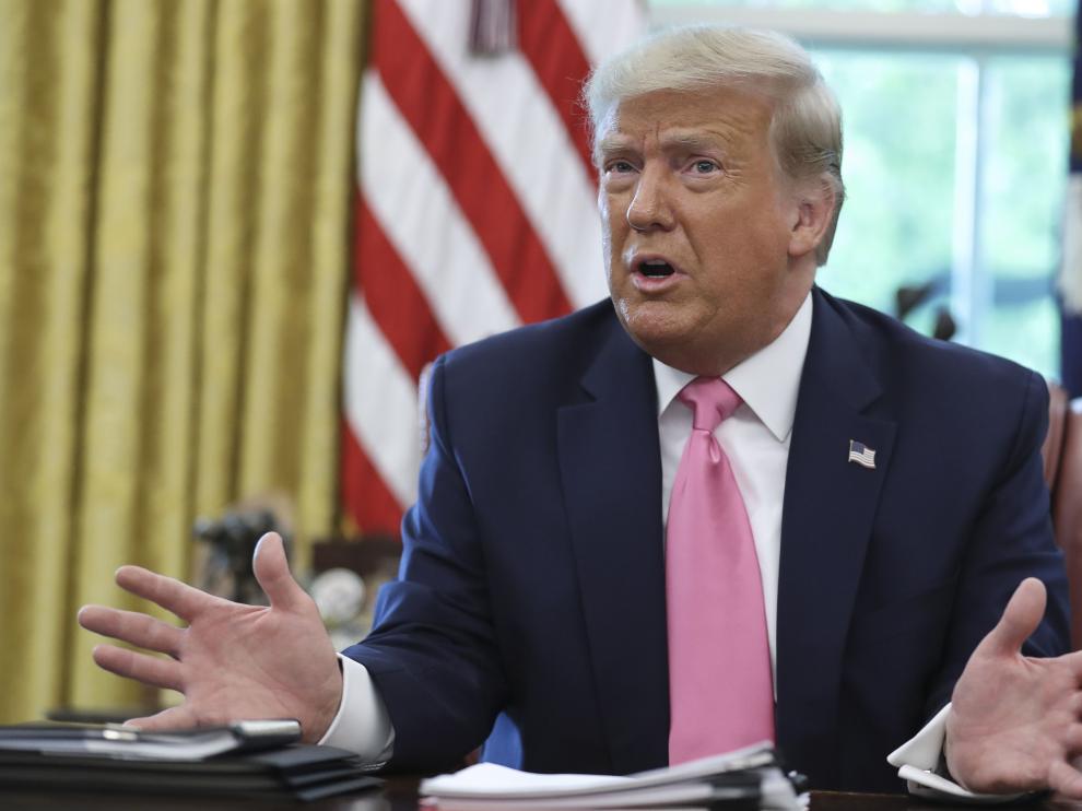 US President Trump speaks at the White House