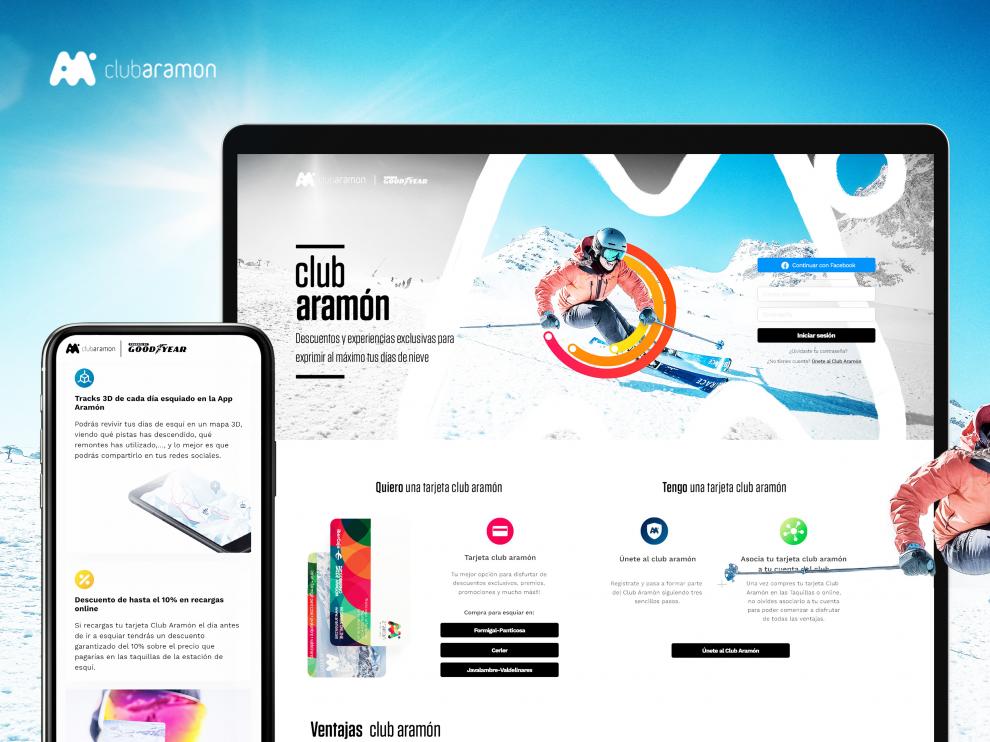 Imagen de la renovada web del Club Aramón, de diseño muy minimalista.