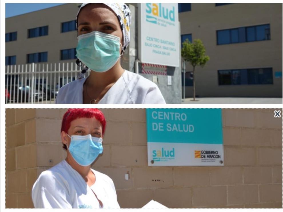 Arriba, Pilar del Pino, trabajadora social del centro de salud de Fraga. Abajo, Ana López, acaba de incorporarse al centro de salud de Ejea como rastreadora