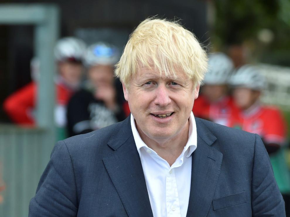 Britain's Prime Minister Boris Johnson speaks to local people at the Canal Side Heritage Centre in Beeston
