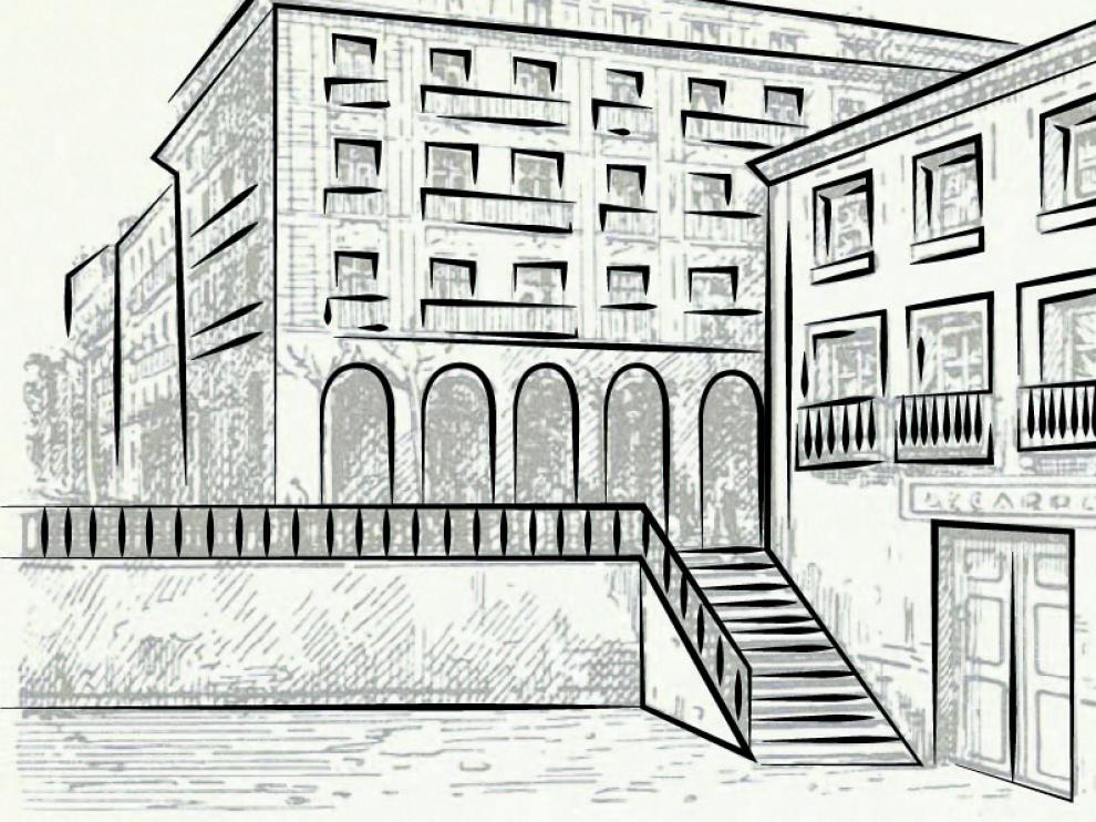 Recreación de la antigua escalera de la plaza de Santa Engracia.