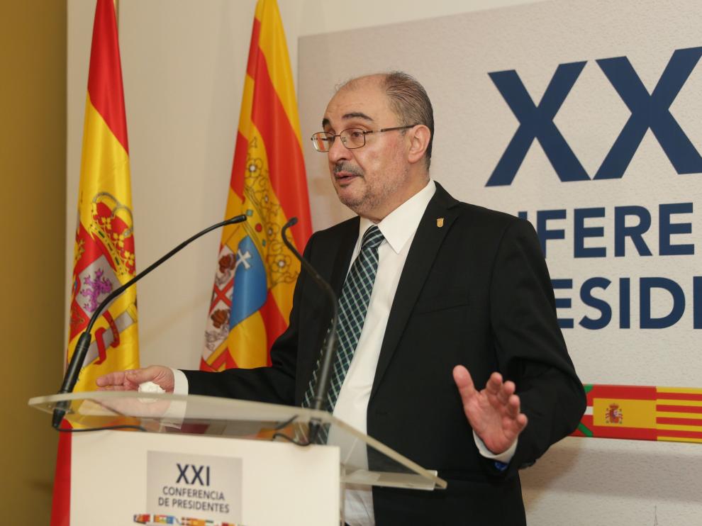Javier Lambán tras la conferencia de presidentes en La Rioja