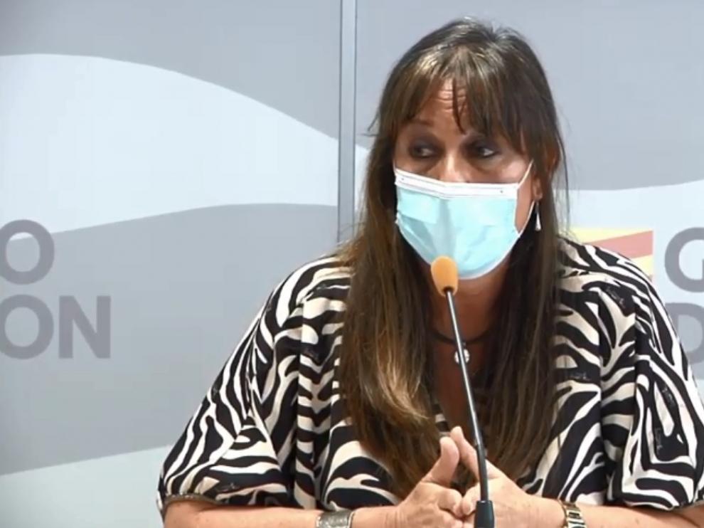 La consejera del Gobierno de Aragón Sira Repollés, en rueda de prensa este lunes.