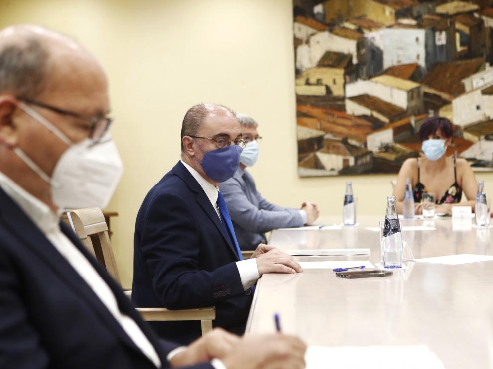 Lambán, este martes en la reunión con las coordinadoras de gestión de las residencias