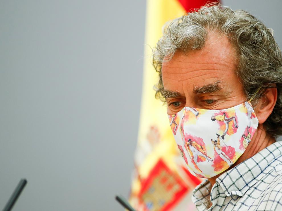 Fernando Simón, con mascarilla, tras su rueda de prensa este jueves