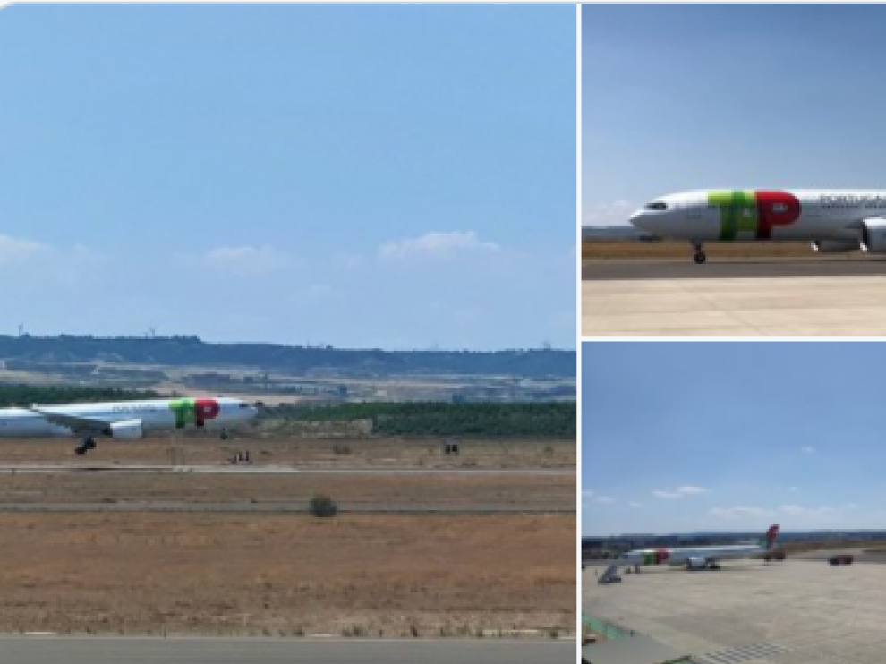 Avión de carga de TAP en el Aeropuerto de Zaragoza.