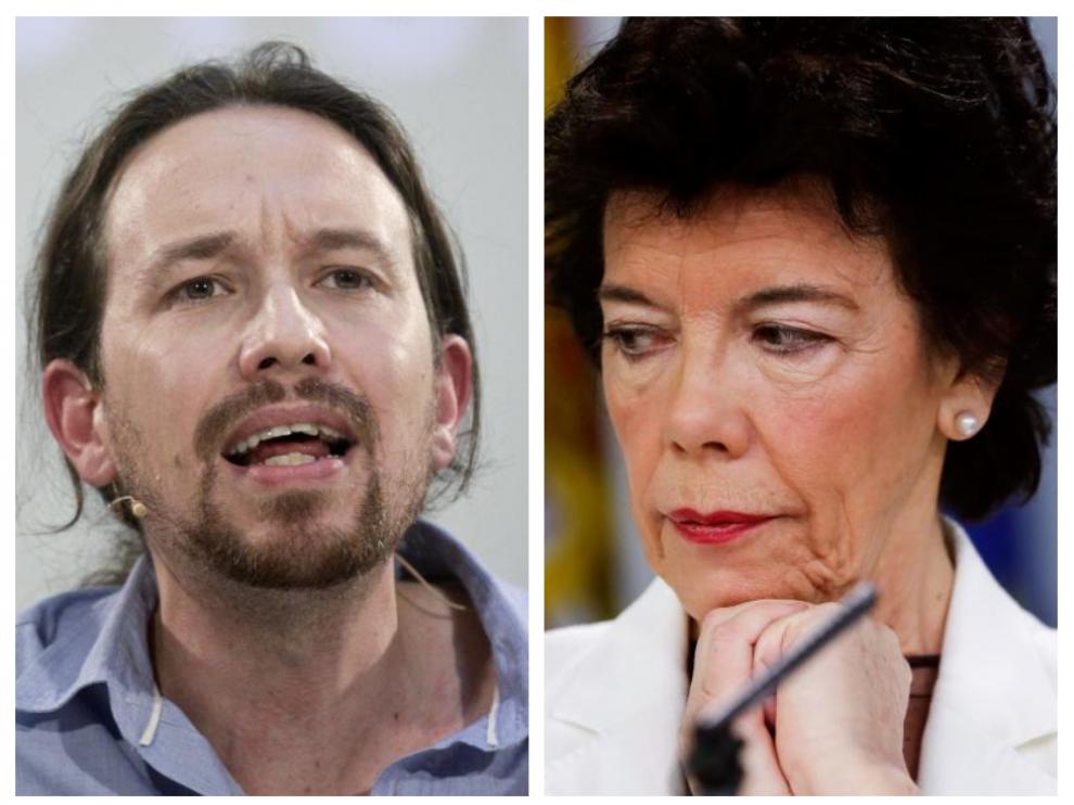 Combo de imágenes de Pablo Iglesias e Isabel Celáa