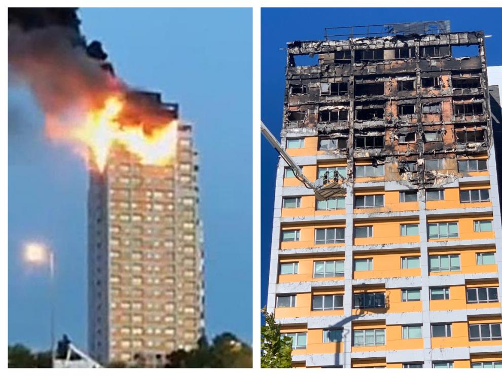 La parte superior del edificio, muy afectada por el fuego