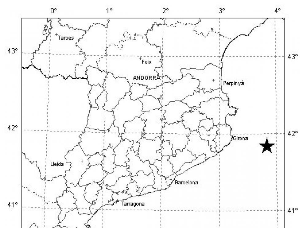 Mapa del seísmo en la Costa Brava.