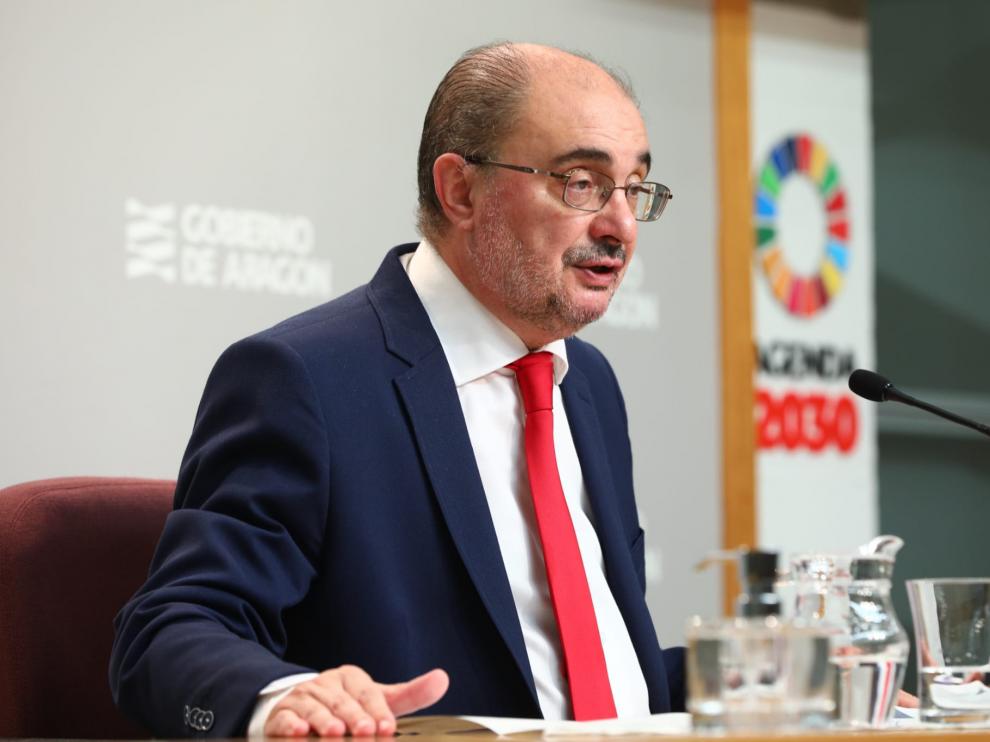 Javier Lambán, en la rueda de prensa tras la conferencia de presidentes de comunidades autonómas con Sánchez