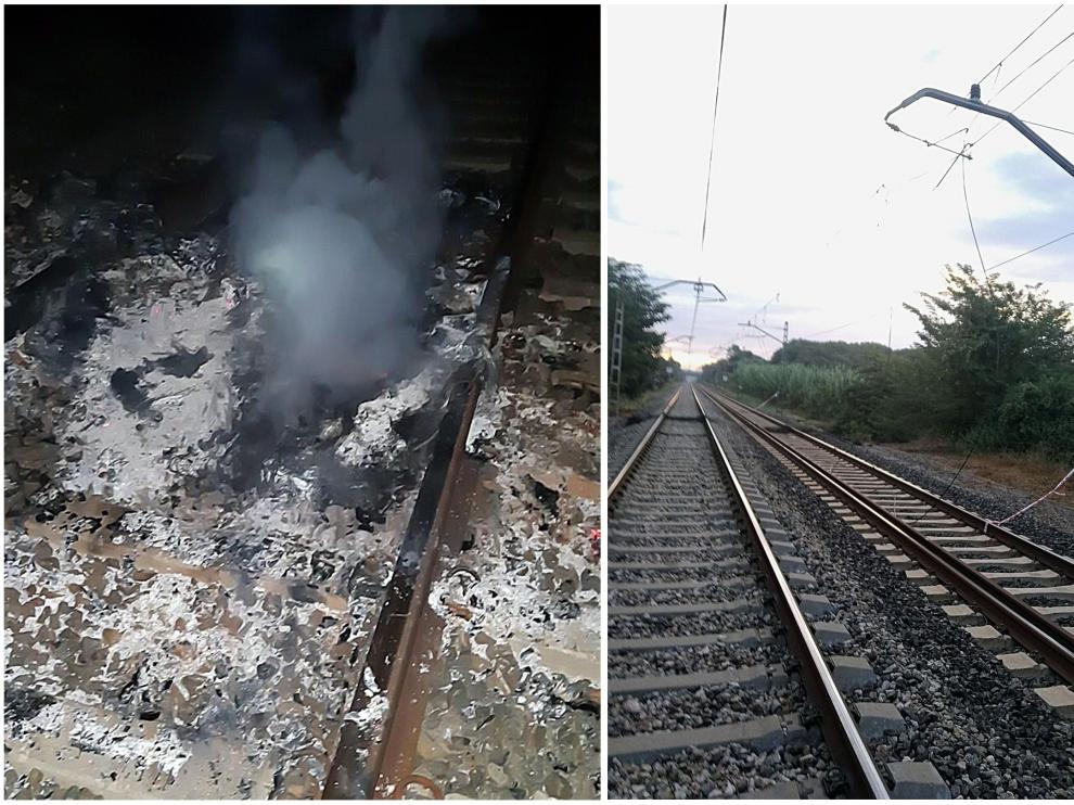 Algunos de los actos vandálicos cometidos hoy en la red de tren de Cataluña.