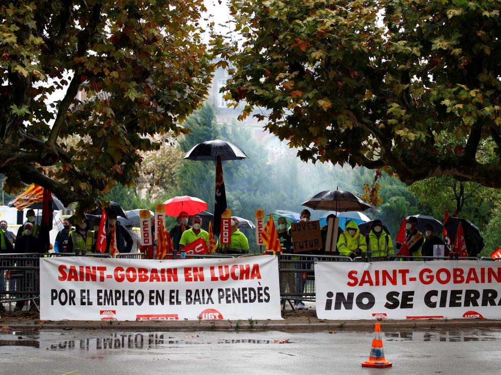 Protesta de trabajadores de Saint-Gobain en Tarragona el pasado día 9, en Barcelona.