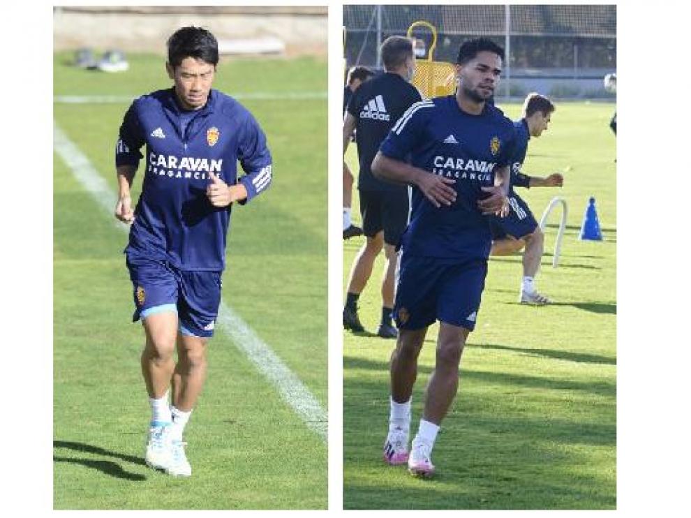 Kagawa y Raí Nascimento, en los entrenamientos del Real Zaragoza de la semana pasada.