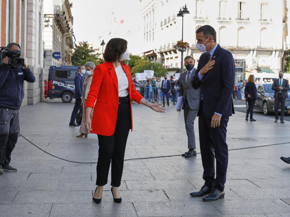 Llegada de Pedro Sánchez a Sol donde se reúne con Isabel Díaz Ayuso