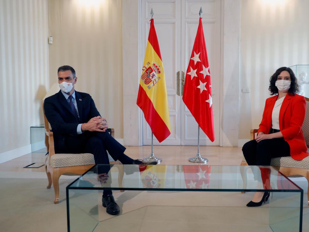 Llegada de Pedro Sánchez a Sol donde se reúne con Isabel Díaz Ayuso