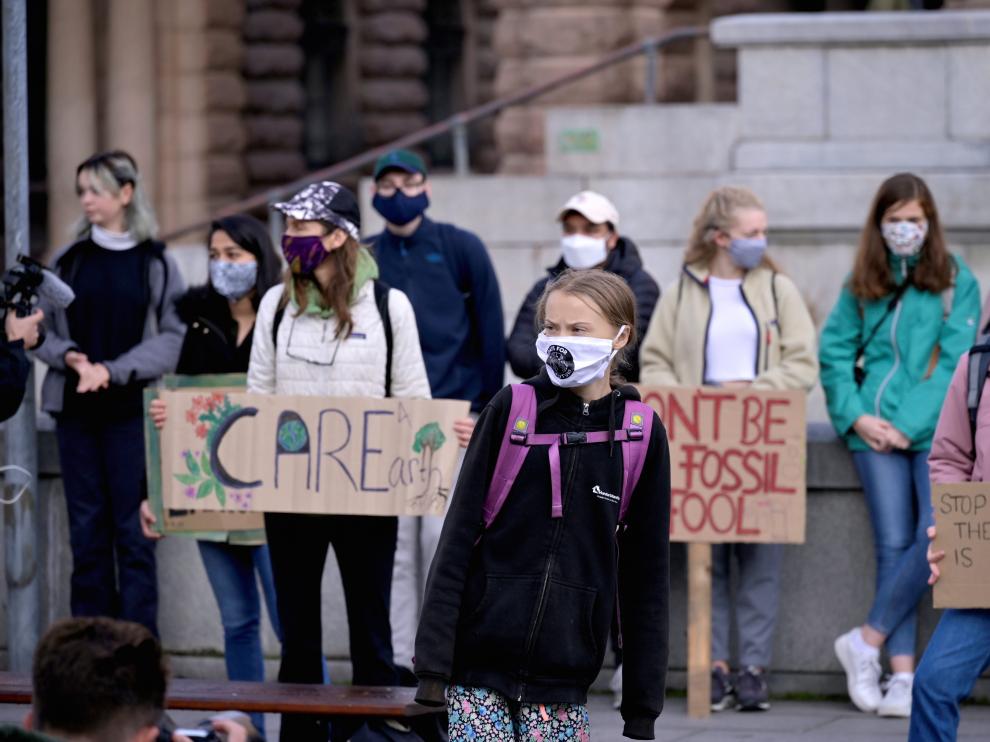 La activista por el clima Greta Thunberg, en la protesta ante el Parlamento de Estocolmo (Suecia).