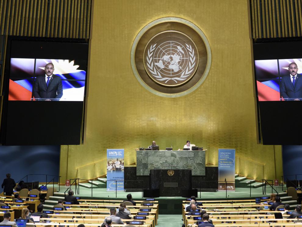 Gaston Alphonso Browne, primer ministro de Antigua y Barbuda, este lunes, en la ONU.