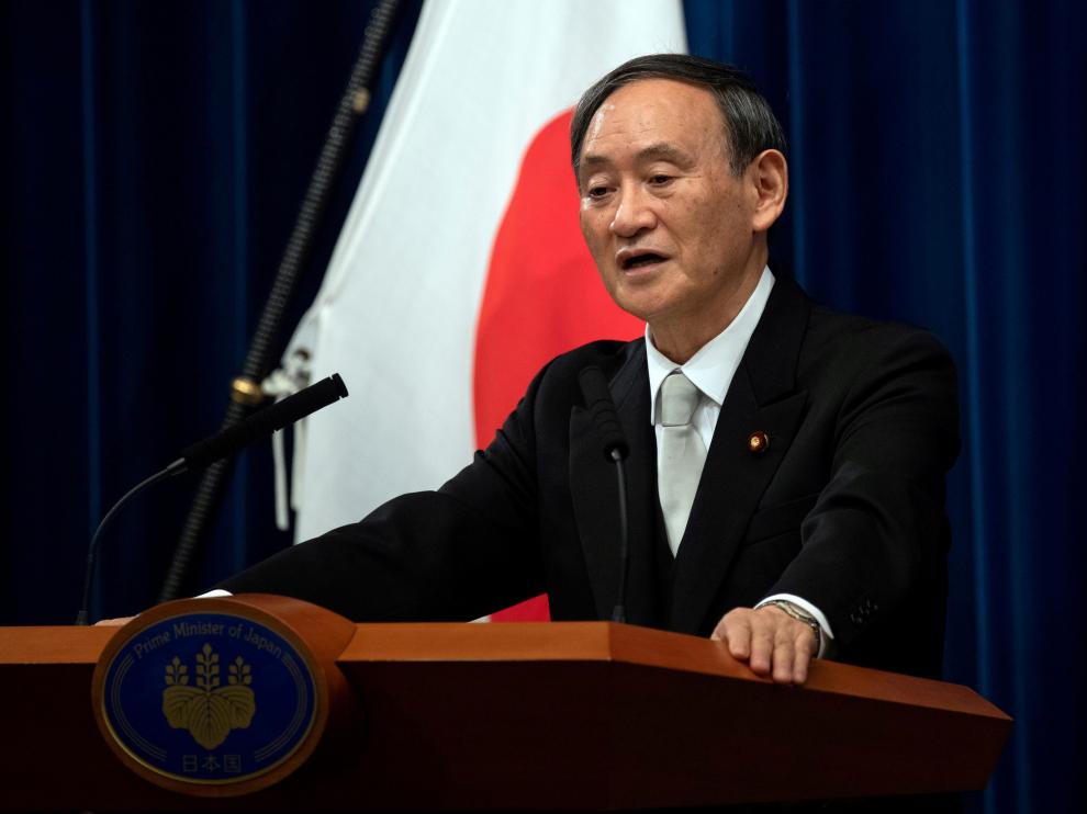 Yoshihide Suga, durante su conferencia en la ONU.