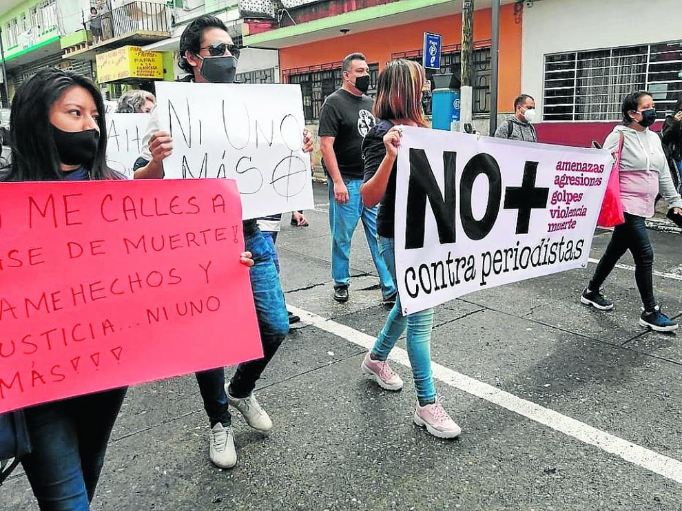 Protesta de periodistas el jueves pasado en Veracruz, México, por el asesinato de un compañero.