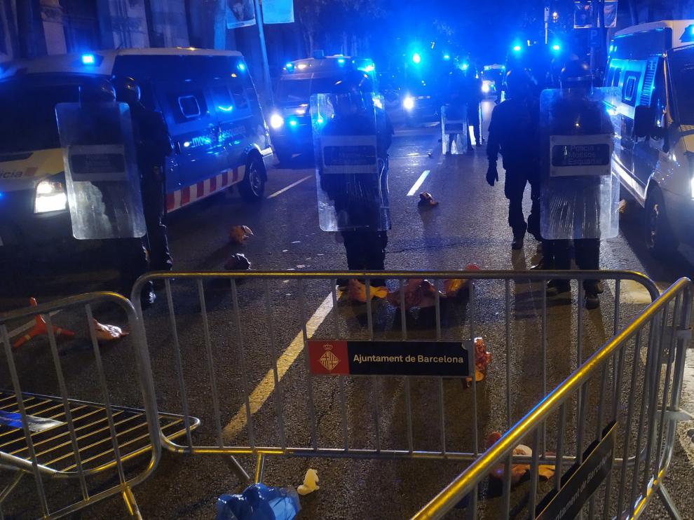 Varias cabezas de cerdos en el suelo, tras haber sido lanzadas por los manifestantes