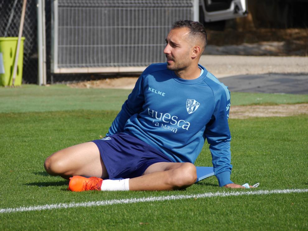 David Ferreiro, en plena sesión de recuperación este jueves.