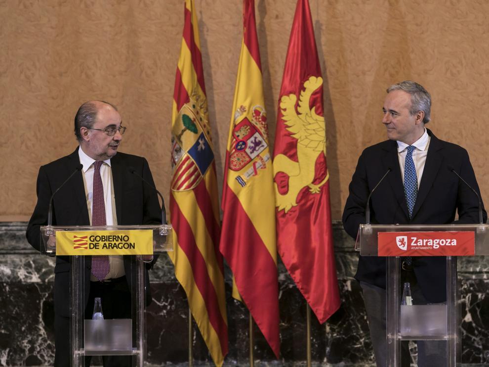 Javier Lambán y Jorge Azcón, tras la celebración del consejo bilateral de marzo.