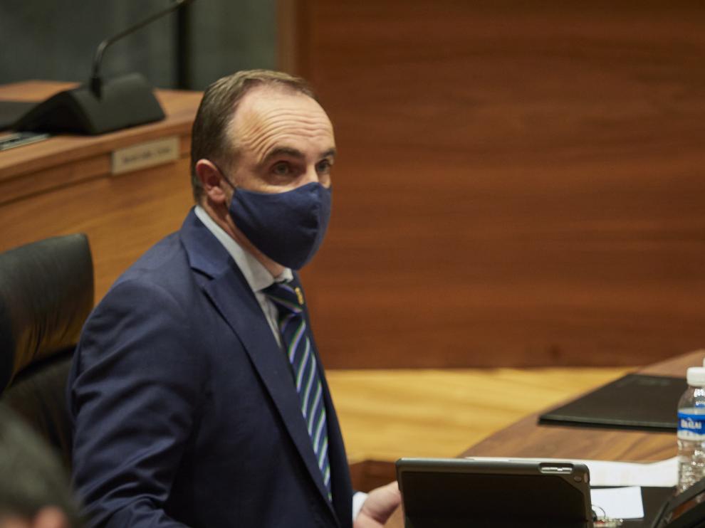 El portavoz de Navarra Suma, Javier Esparza, el jueves en el Parlamento de Navarra.
