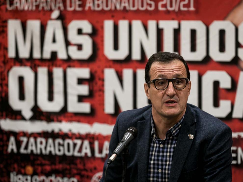 Pep Cargol, director deportivo del Casademont Zaragoza, durante su comparecencia en el Príncipe Felipe.