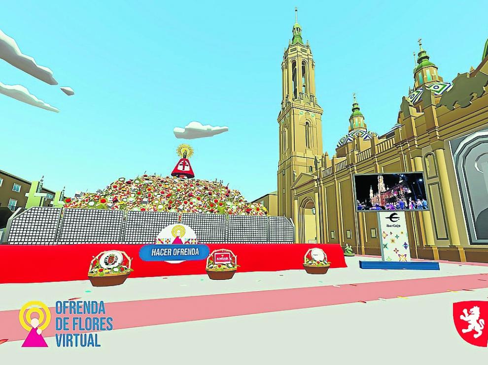 Y el manto se llenó. La página web habilitada por el Ayuntamiento para rendir homenaje a la Virgen permitió completar el tradicional manto de flores de la plaza del Pilar aunque fuera de manera virtual. El portal ofrece además una panorámica del lugar.