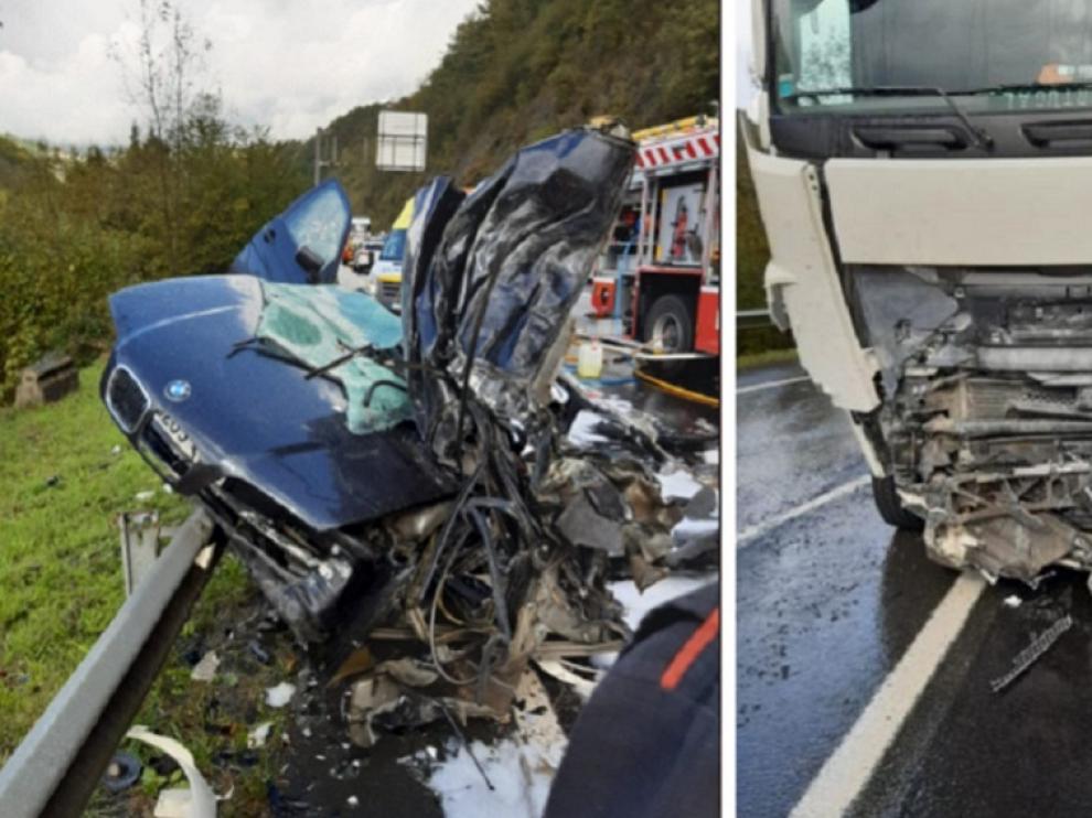 Una imagen del accidente mortal ocurrido este miércoles en Navarra, en el que se vio implicado un conductor menor de edad.