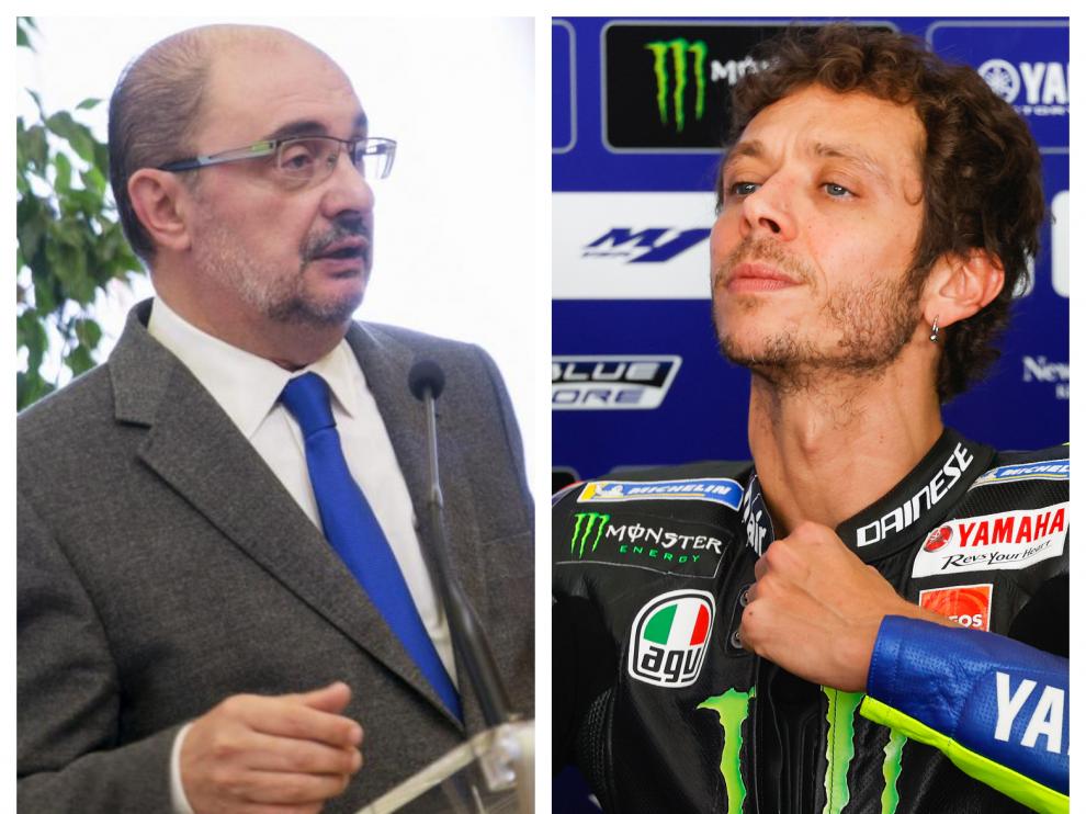 Combo de fotos de Javier Lambán y Valentino Rossi