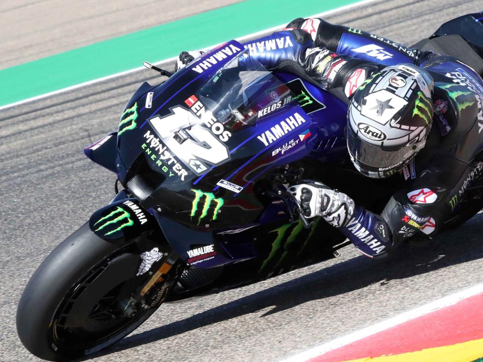 El piloto catalán Maverick Viñales (Monster Energy Yamaha) durante una de las sesiones de entrenamiento del Gran Premio de Aragón de Moto GP celebrada este viernes en el circuito de Motorland