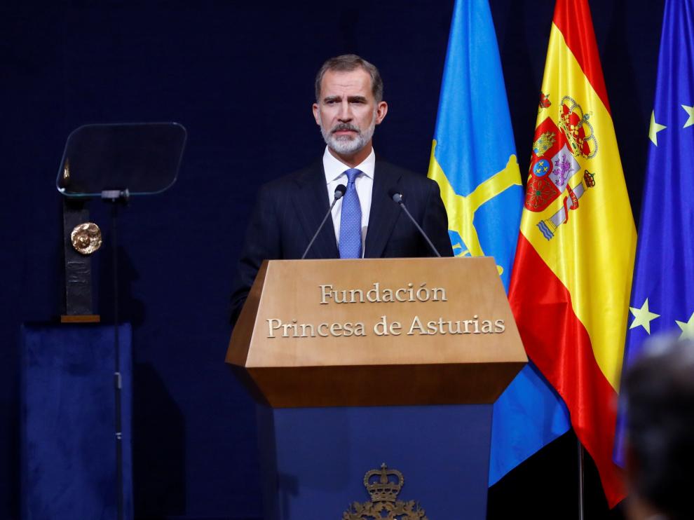 El Rey, durante su intervención en la gala de los Premios Princesa de Asturias.