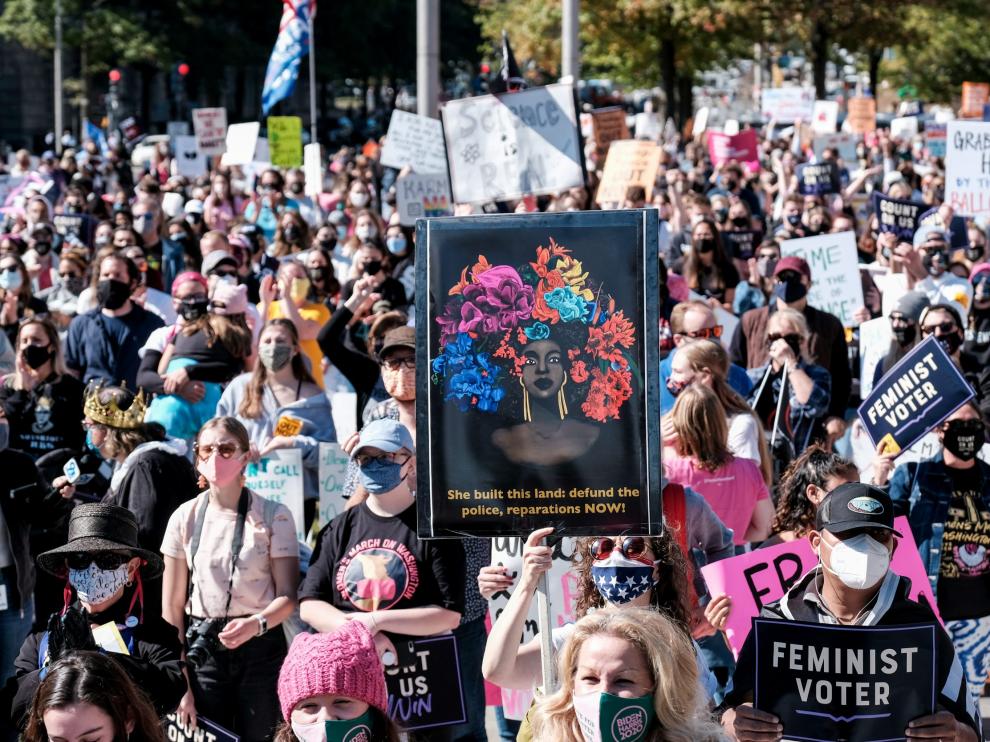 Marcha de mujeres activistas en Washington.