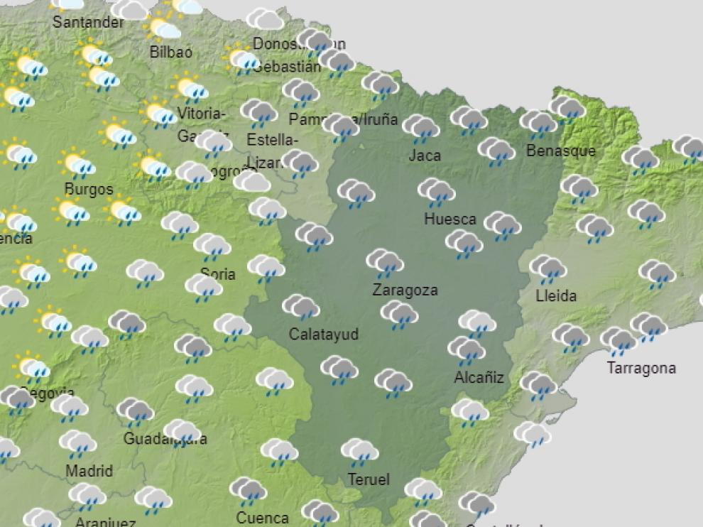 Cielo nuboso o cubierto con precipitaciones este jueves en Aragón