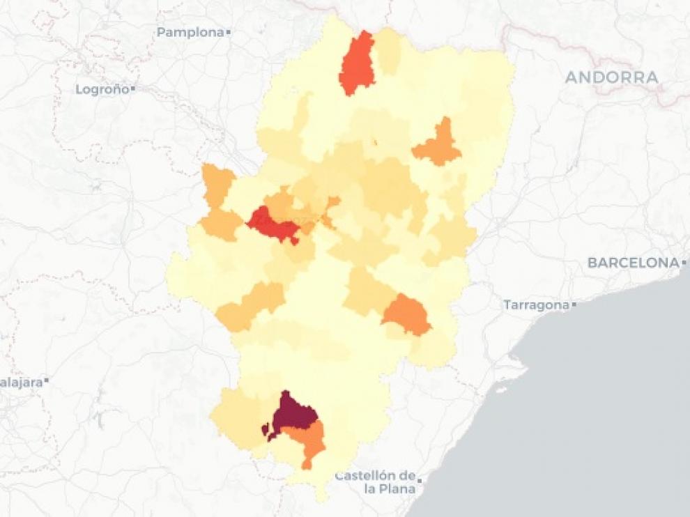 Mapa actualizado de los contagios en Aragón