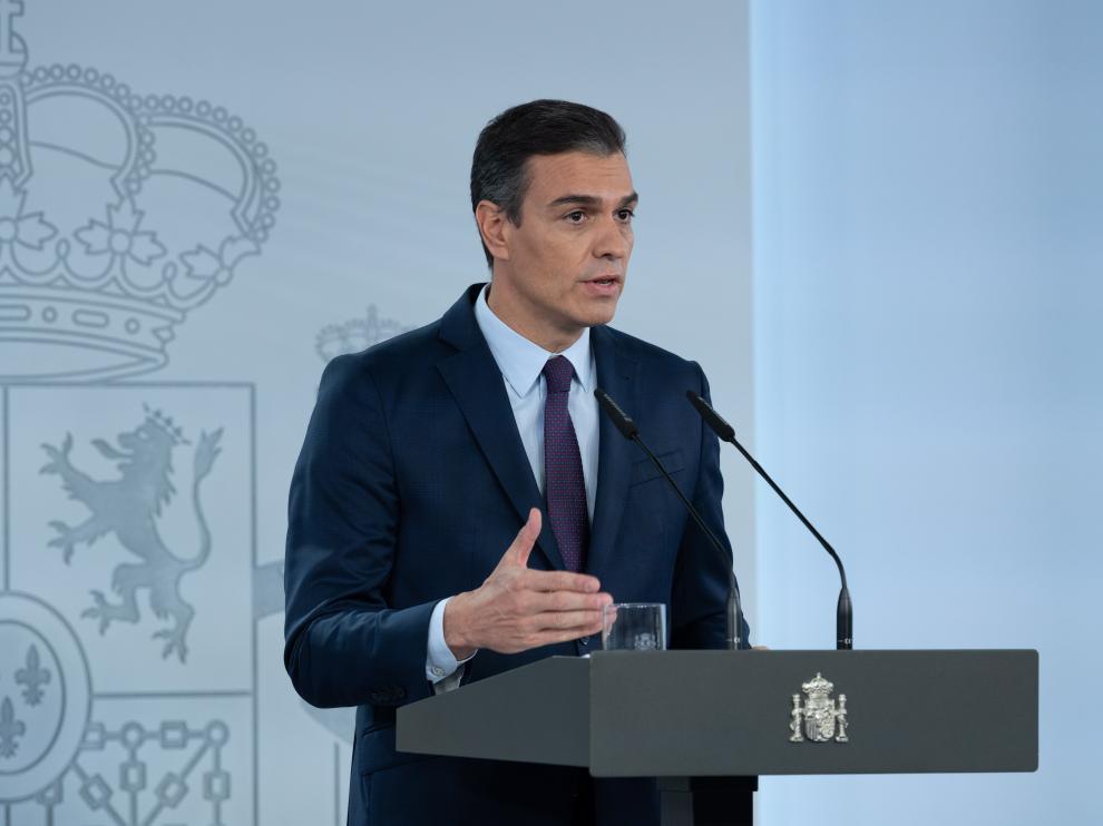 El presidente Sánchez durante la rueda de prensa en la que anunció el nuevo estado de alarma.