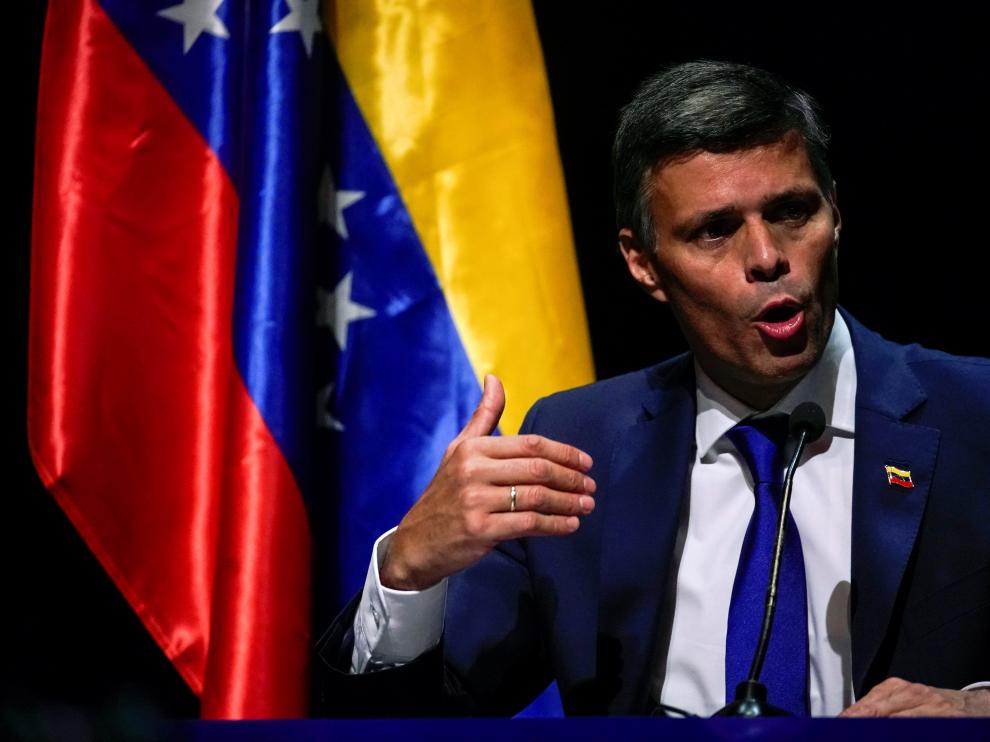 Venezuelan opposition politician Leopoldo Lopez holds a news conference in Madrid