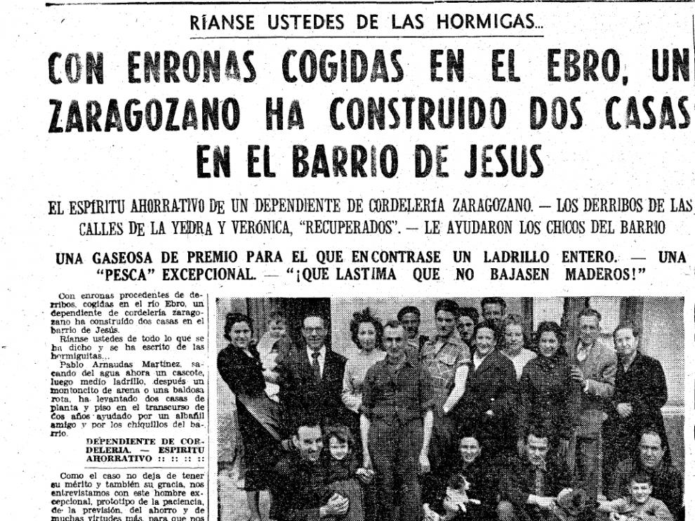 Crónica de HERALDO sobre el zaragozano Pablo Arnauds que construyó dos casas con escombros arrojados al Ebro