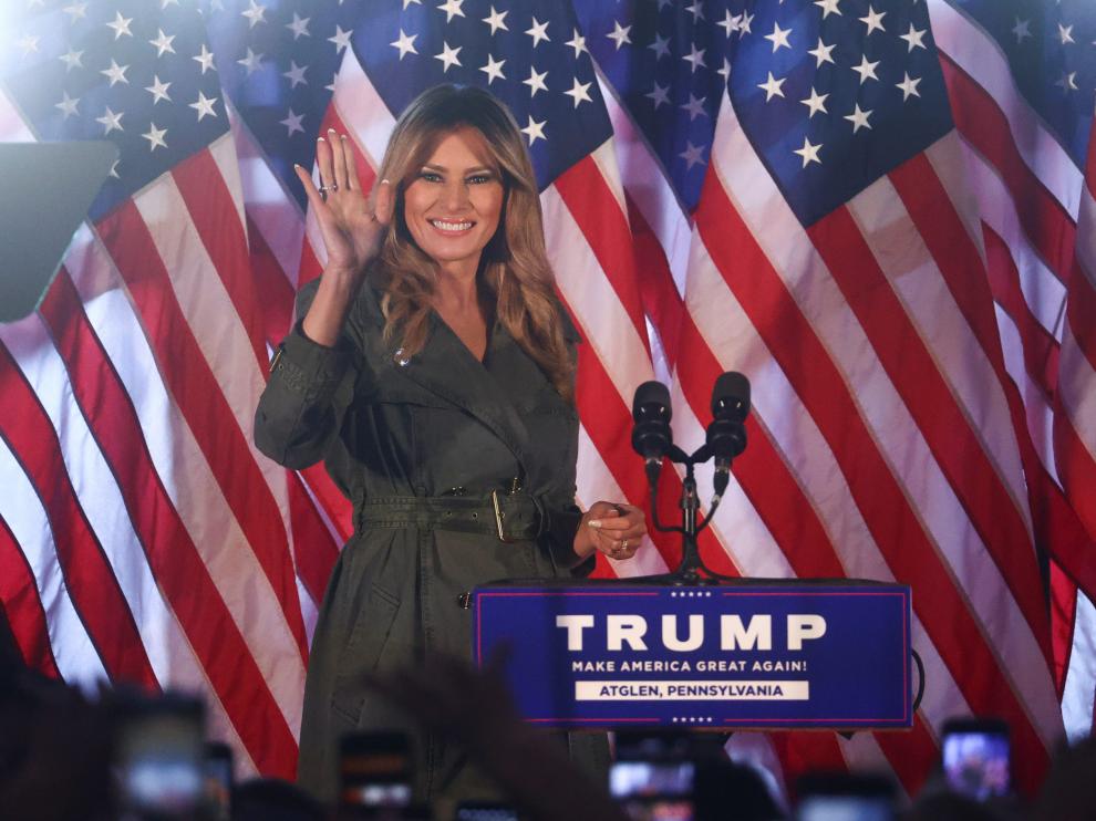 Melania Trump, en una intervención en solitario en Atglen, Pensilvania, durante la campaña electoral republicana.