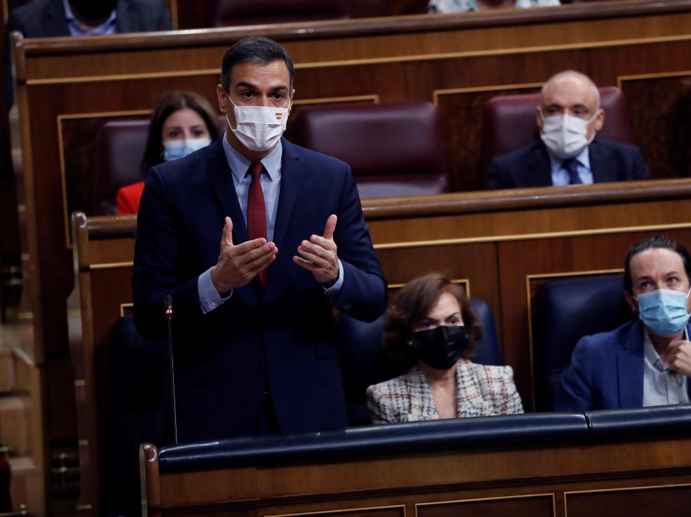 Pedro Sánchez, durante la sesión de control al Gobierno en el Congreso de este miércoles.