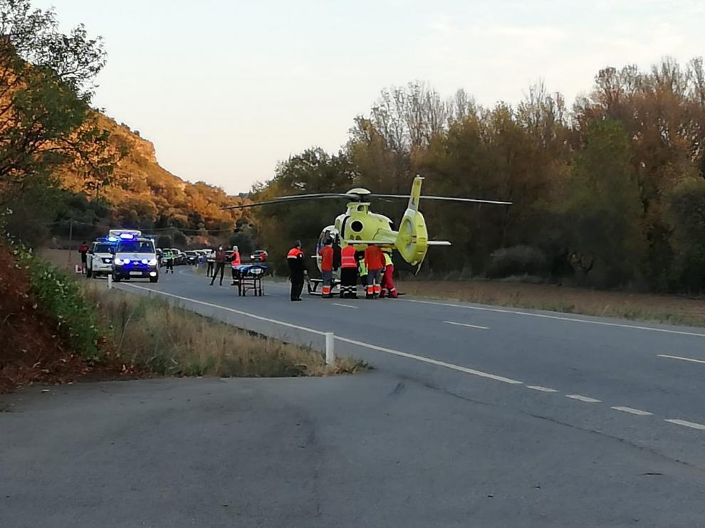 El herido más grave fue trasladado a Zaragoza en helicóptero