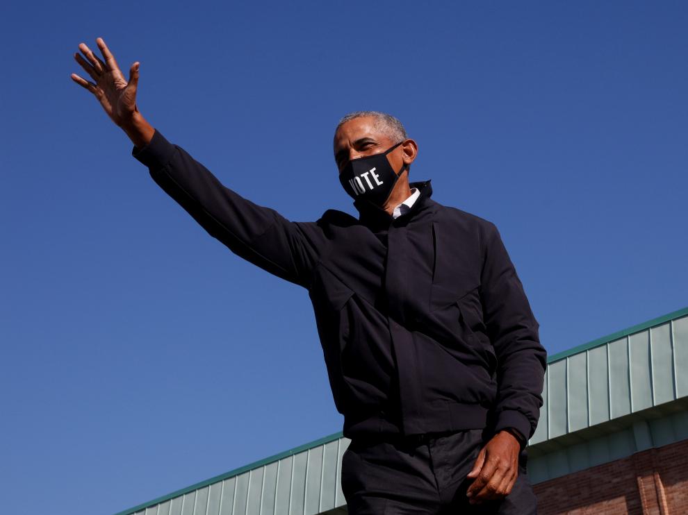 Barack Obama, antes de su discurso de apoyo a Joe Biden en Flint, Michigan.