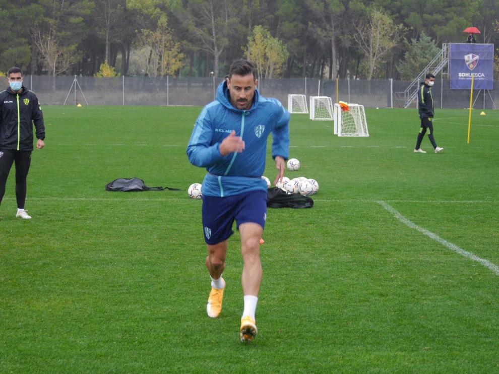 Pedro López, durante el entrenamiento de este miércoles en el Pirámide.