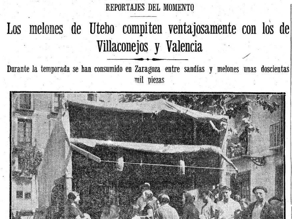 En 1933 HERALDO recoge en un reportaje #e verano la calidad de los melones y sandías de pueblos como utebo que se consumen en zaragoza