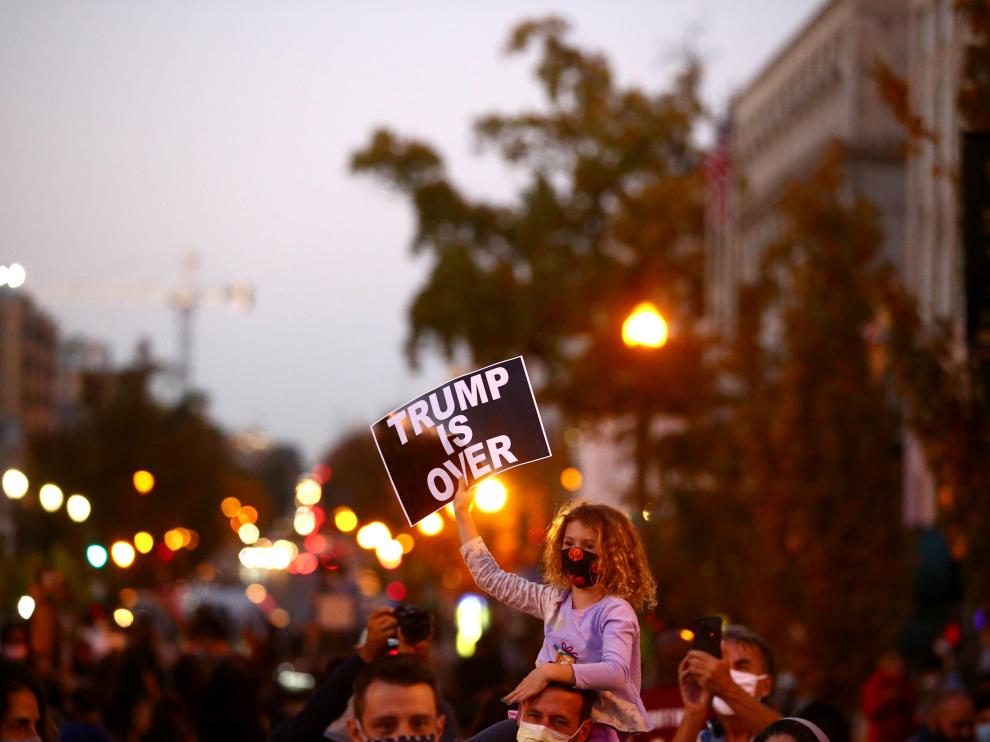 People gather at Black Lives Matter Plaza near the White House after Election Day in Washington